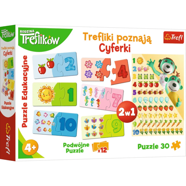 PUZZLE EDUKACYJNE DLA DZIECI TREFLIKI POZNAJĄ CYFERKI