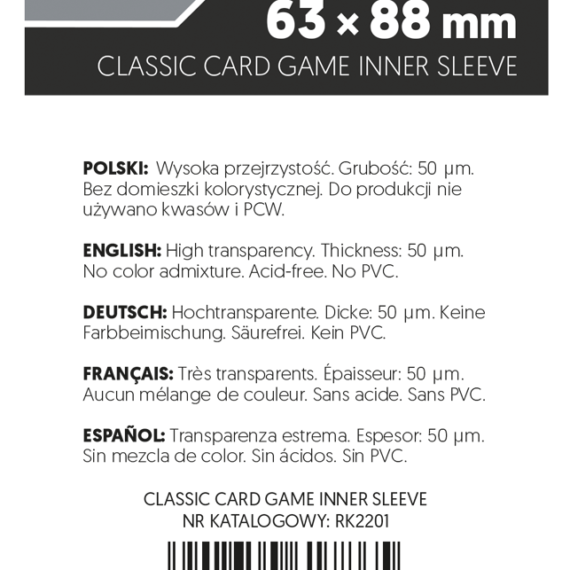 KOSZULKI NA KARTY REBEL CORVUS INNER LIGHT 63x88mm 100 sztuk