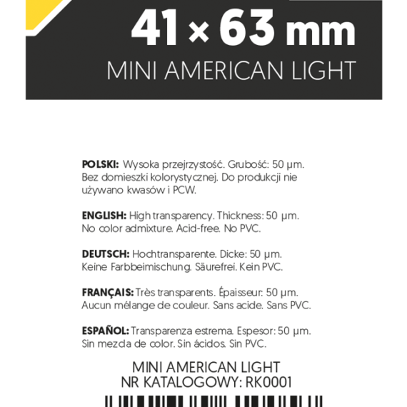 KOSZULKI NA KARTY REBEL LYRA LIGHT 41x63mm 100 sztuk