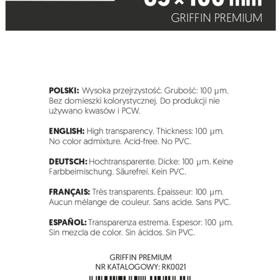 KOSZULKI NA KARTY REBEL LUPUS PREMIUM 65x100mm 100 sztuk