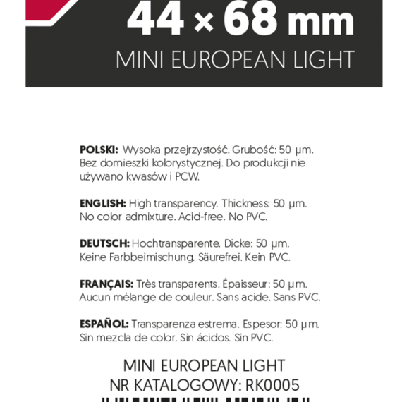 KOSZULKI NA KARTY REBEL ARA LIGHT 44x68mm 100 sztuk