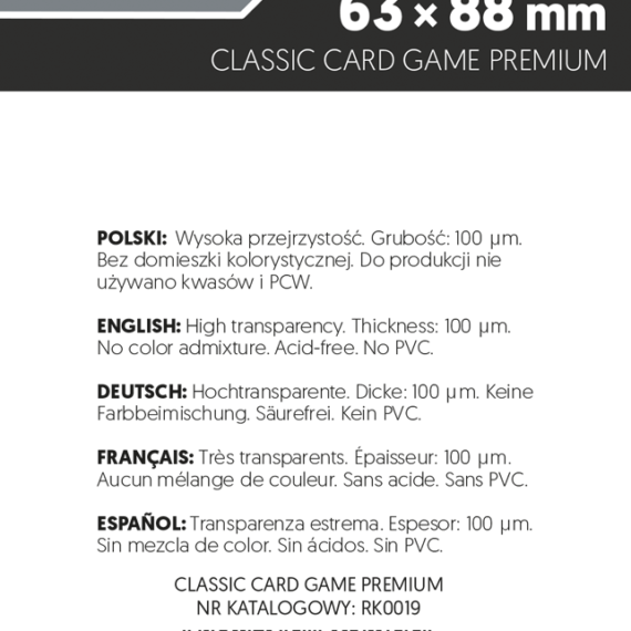 KOSZULKI NA KARTY REBEL LUPUS LIGHT 65x100mm 100 sztuk