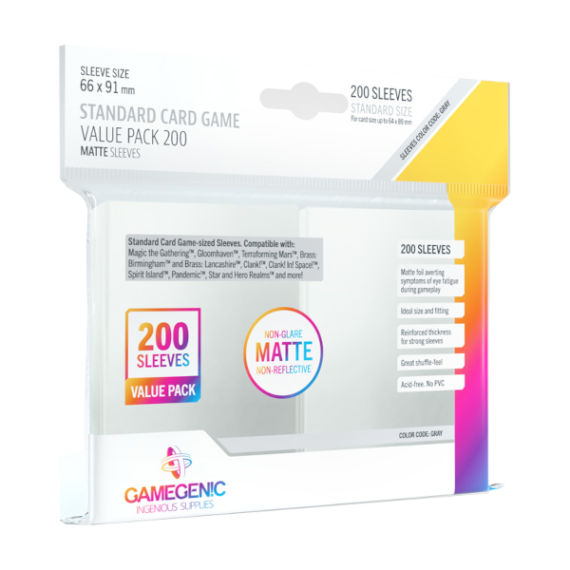 KOSZULKI NA KARTY GAMEGENIC MATTE VALUE SLEEVING PACK (66x91 mm), 200 sztuk