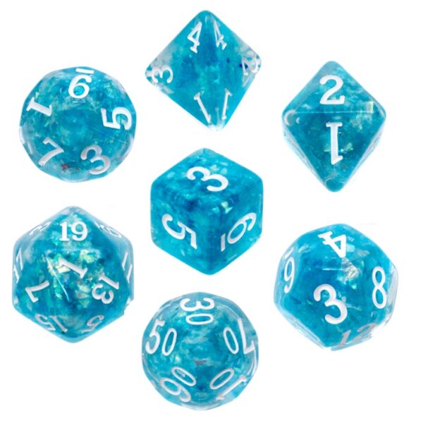 KOMPLET KOŚCI DO GRY RPG GĘSTY RDZEŃ MORSKIE REBEL (białe cyfry)