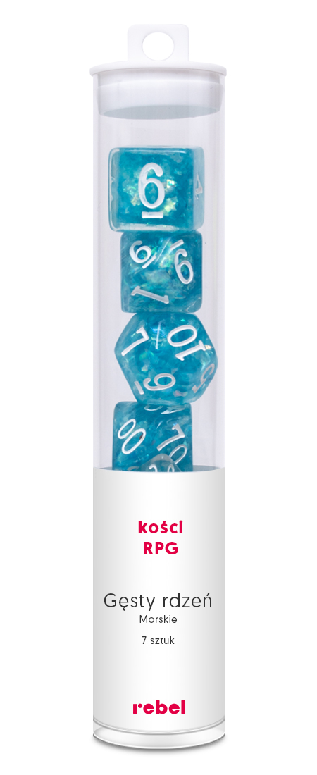 KOMPLET KOŚCI DO GRY RPG GĘSTY RDZEŃ MORSKIE REBEL (białe cyfry)