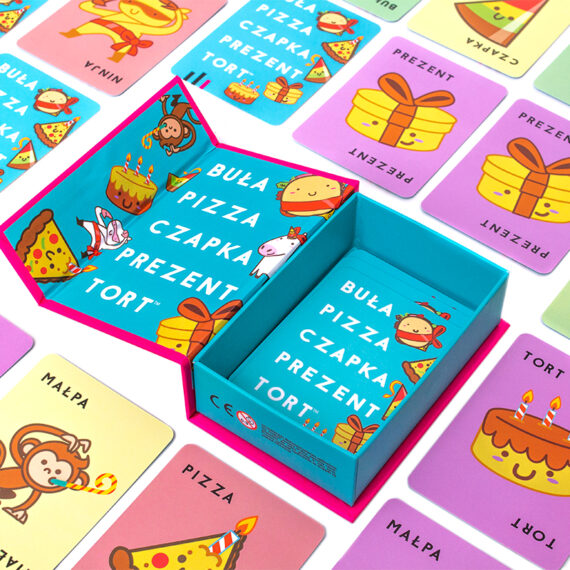 RODZINNA GRA KARCIANA FAMILIJNA Buła, Pizza, Czapka, Prezent, Tort