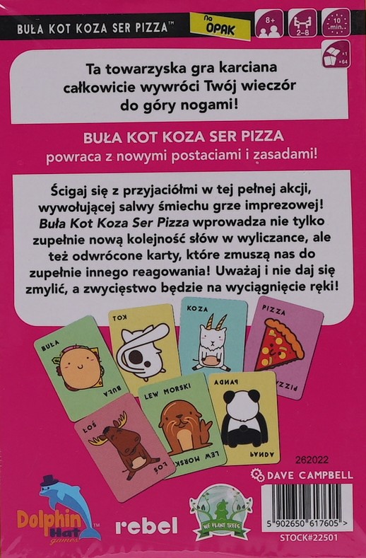 RODZINNA GRA KARCIANA FAMILIJNA Buła, Kot, Koza, Ser, Pizza - Na opak
