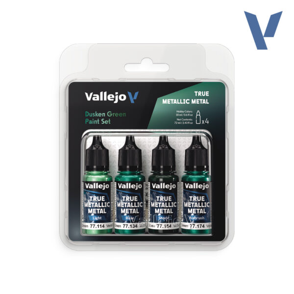 Vallejo: 77.257 - True Metallic Metal - Dusken Green Paint Set (4x18 ml)