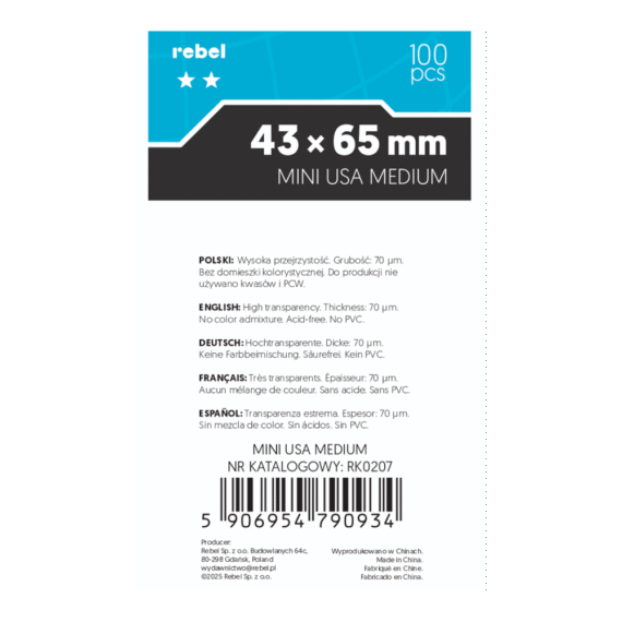 KOSZULKI NA KARTY REBEL CRUX MEDIUM 43x65mm 100 sztuk
