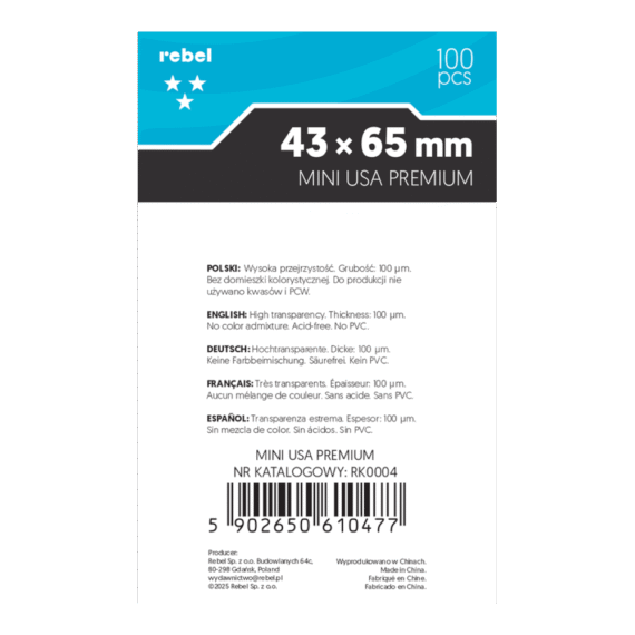 KOSZULKI NA KARTY REBEL CRUX PREMIUM 43x65mm 100 sztuk